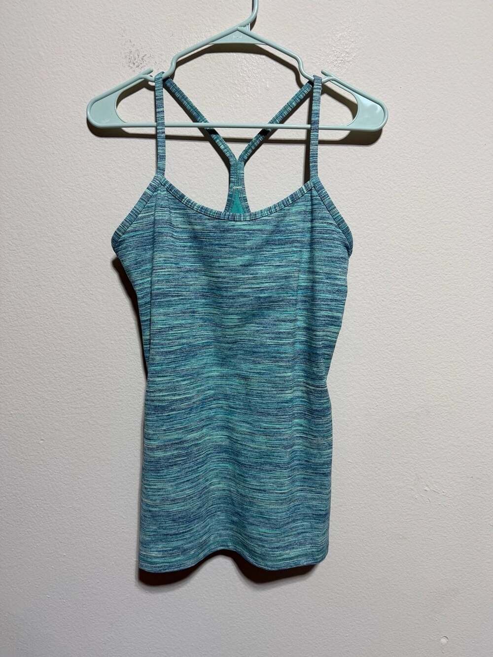 Lululemon Power Y Tank Top in Space Dye Camo Alberta Lake Fresh Teal